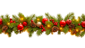 A Festive Garland Featuring Lush Green Pine Branches, Decorated With Red and Gold Ornaments png