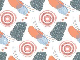 Abstract, seamless abstract pattern with spots, stripes and dots hand drawn in in pink and blue colors. Suitable for printing on fabric, paper, for scrapbooking, design vector