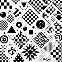 Abstract black and white geometric patterns with various shapes and designs png