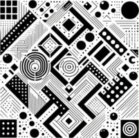 Abstract black and white geometric patterns with various shapes and designs suitable for artistic backgrounds or digital projects png