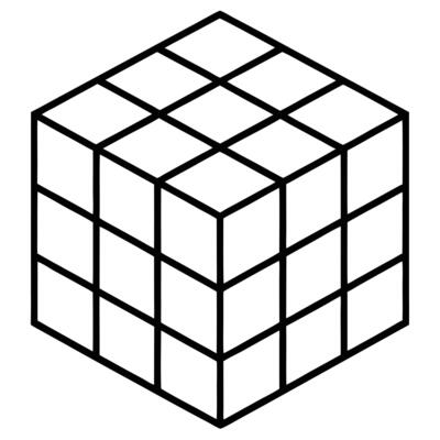 A black and white drawing of a cube