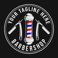 Vintage barbershop logo. barberpole lamp elements combined with razor and scissors in a circle, in an engraved style. vector