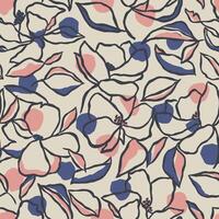 Line flower illustration with polka dots seamless repeat pattern digital artwork vector
