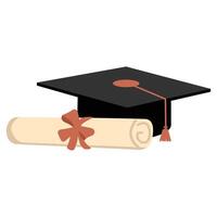 graduation cap and diploma scroll with a red ribbon vector