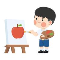 Kid boy painting a picture on easel vector