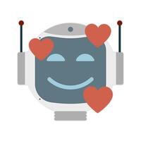 Robot face with three hearts. illustration. vector