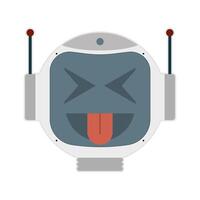 Robot face laughs with tongue hanging out. illustration. vector