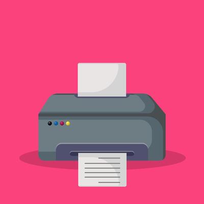 Flat illustration printer machine with paper with modern design