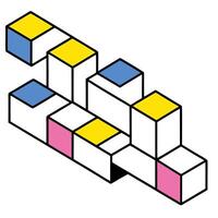Abstract Geometric 3D Cube Design with Yellow, Pink, and Blue vector