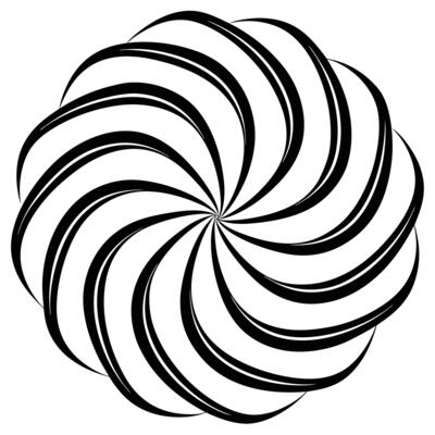A black and white spiral design in the center of a circle