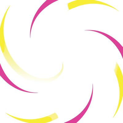A white background with a swirling design of yellow and pink curved lines creating a radial pattern.
