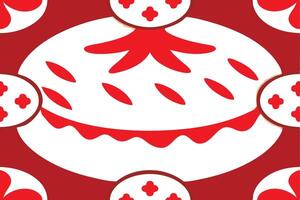 A seamless pattern featuring red and white abstract geometric shapes with a central motif resembling a stylized flower. vector