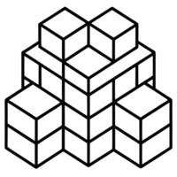 A black and white illustration of a geometric structure composed of cubes, forming an abstract design with a symmetrical pattern. vector