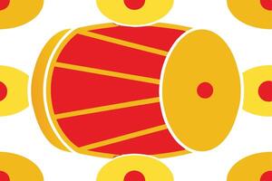 A stylized illustration of a red and yellow drum with a circular design. The drum is surrounded by smaller yellow circles with red centers, creating a rhythmic visual pattern. vector