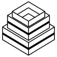 A black and white illustration of four stacked square cubes in an isometric perspective, creating a layered and geometric design. vector