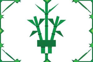 Three green bamboo plants are depicted in a pot. The plants are stylized with a simple geometric design and have a dark green base. The image is set against a white background. vector