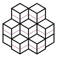 A black and white image of a cube with pink lines vector
