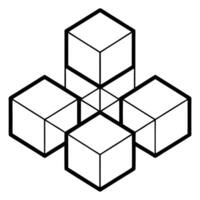 A minimalist black and white illustration of four cubes interlocked in a symmetrical pattern, creating a visually engaging abstract design. vector
