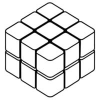 A simple line drawing of a Rubiks Cube in a 3D perspective, with black outlines and white filled squares. vector