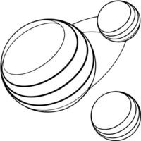 A drawing of three planets with a line drawing of the planets vector