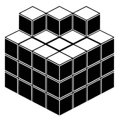 A black and white image of a cube