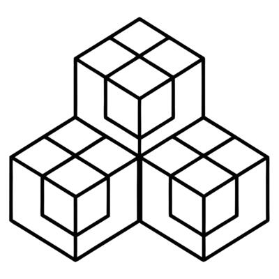 A black and white drawing of four cubes