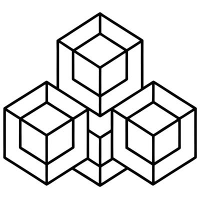 A black and white drawing of three cubes