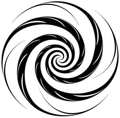 A black and white spiral design with a swirl in the center
