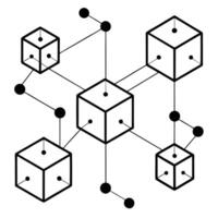 A black and white image of cubes connected by dots vector