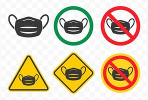 No face mask icon symbol. Protection mask not allowed sign logo set. mask collection illustration image. Isolated on white background. vector