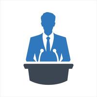 Tribune presentation. Speaker, Presentation icon vector
