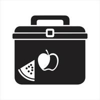 Lunch box icon. Lunch box with sandwich, bottle of water and fruit icon vector