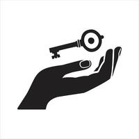 Hand with a key icon. Key icon vector