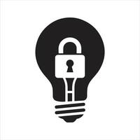 Protected light bulb icon. Patented solution locked icon vector