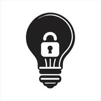Protected light bulb icon. Patented solution locked icon vector
