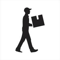 Delivery icon. Worker unloading box icon vector