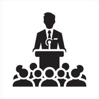 Lecturer or public speaker icon. Tribune presentation. Speaker, Presentation icon vector