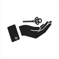 Hand with a key icon. Key icon vector