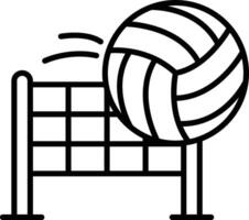 A line drawing of a volleyball net with a ball flying towards it, representing a game of volleyball. vector