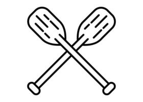 Two oars with rounded blades are crossed with their handles pointing outwards and meeting in the middle, forming an X. They are depicted in black outline. vector