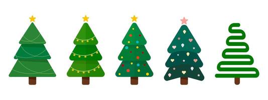 Christmas trees illustration set. Colorful winter trees collection signs. Holiday xmas and new year symbol. vector