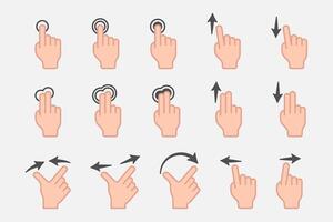 Touch screen color icon. Set of arrow swipe symbols. Click sign. Man hand gesture pictogram. Tablet navigation illustration. vector
