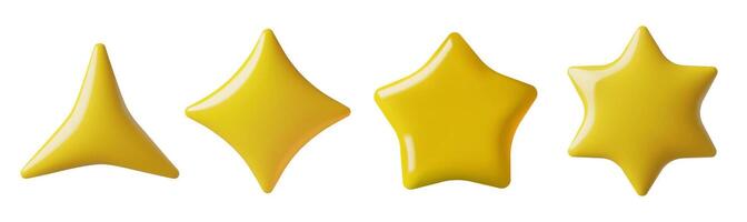 Different 3d yellow plastic star shapes set with three four five and six points vector