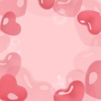 Pink heart shape bubbles romantic 3d background design with copy space vector