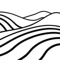 A black and white drawing of a landscape with waves vector