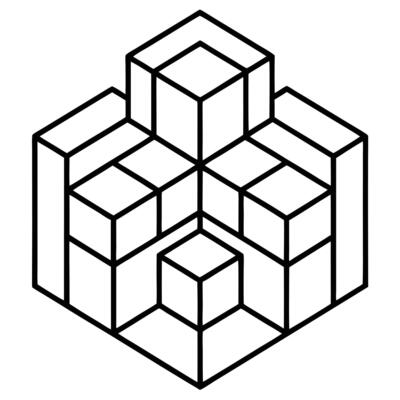 A black and white drawing of a cube