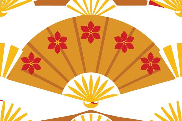 A pattern with a fan and flowers