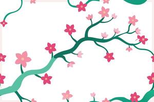 A pink and green branch with flowers on it vector