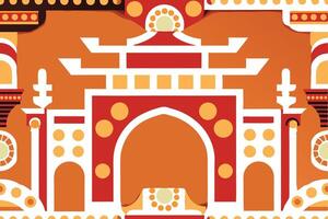 An oriental style building with a red and orange background vector