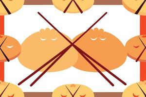 A pattern of two orange cats with chopsticks vector